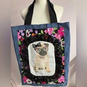 Handmade Upcycled Women’s Tote/Shoulder Bag, Denim, Chic Pup